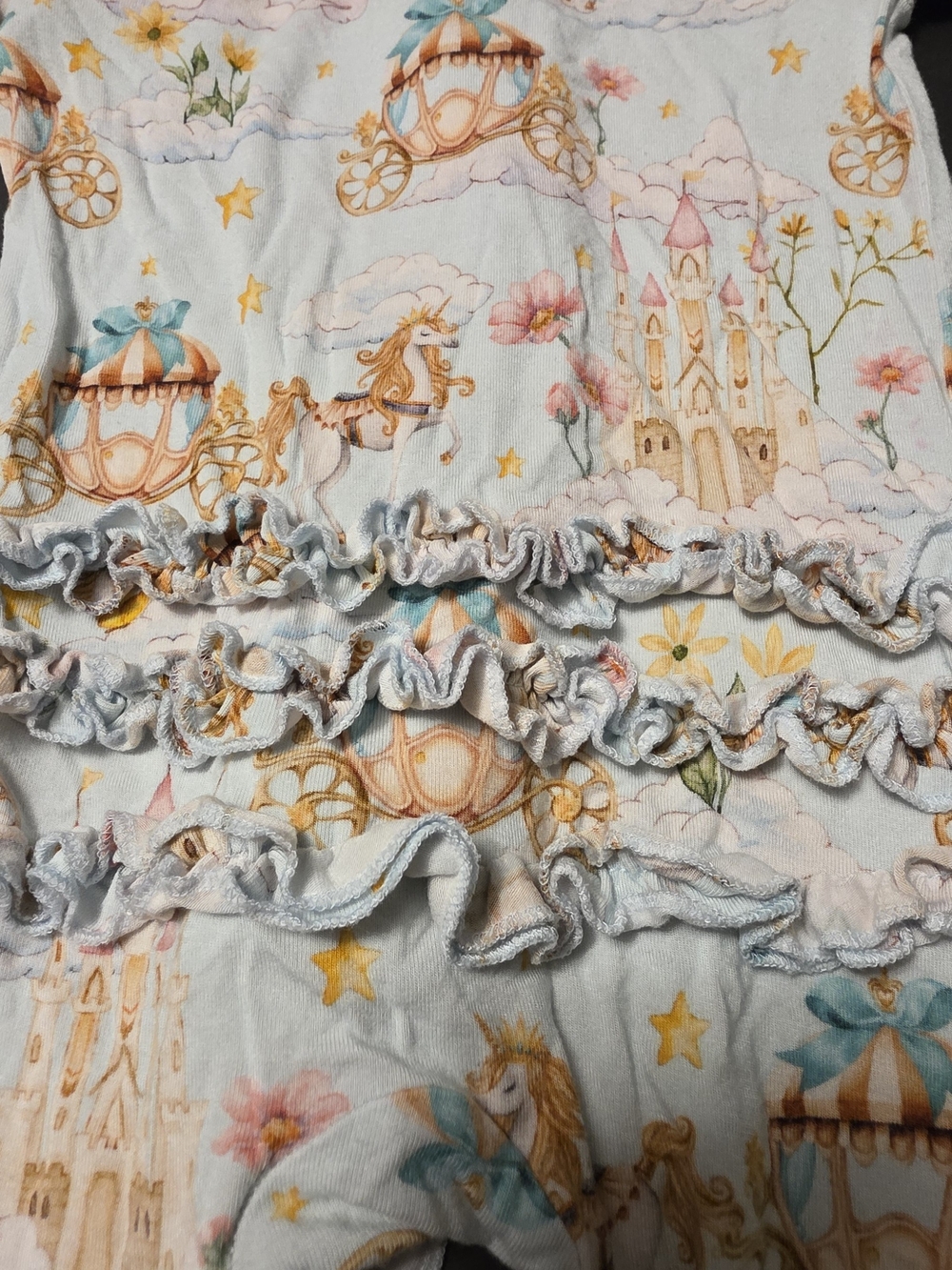 Posh Peanut Light Blue Castle & Carriage Ruffle Footed Pajamas - Picture 5 of 6